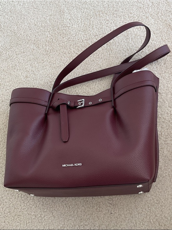Michael Kors Handbags - Michael Kors Bordeaux Pebbled Leather Tote with Silver Hardware